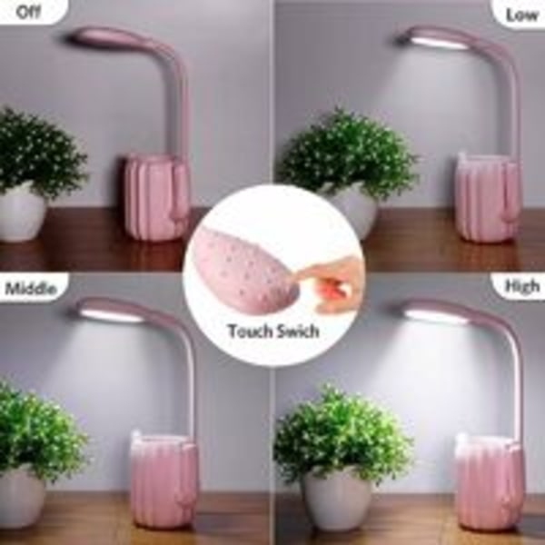 Bordslampe for barn, LED skrivebordslampe med berøringsdimming, nattlampe for lesing, oppladbar skrivebordslampe, trådløs pennholder