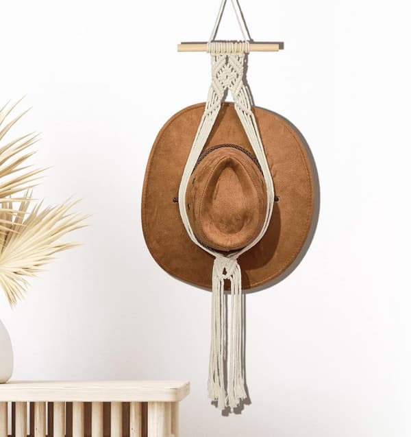 White - Simple Top Model - Bohemian Hat Rack - Cowboy Hat Rack - Behind Door Hat Storage - Hat Storage - Easy to Install
