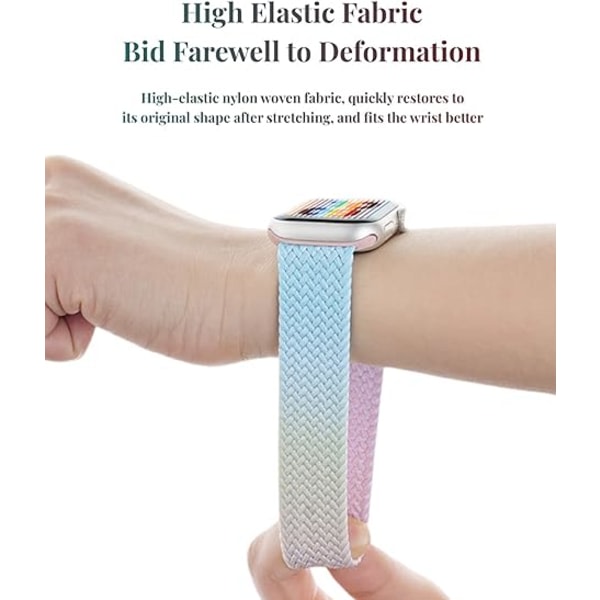 Gradient Stretchy Flätad Solo Loop Band Kompatibel med Apple Watch Band Damer Män, Serie 8 7 6 5 4 3 2 1 SE-42/44/45/49mm