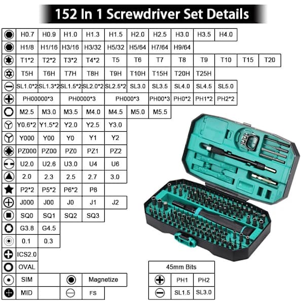 152-in-1 Precision Screwdriver Set PC Phone Laptop Tablet DIY Repair Tool Kit Red Red