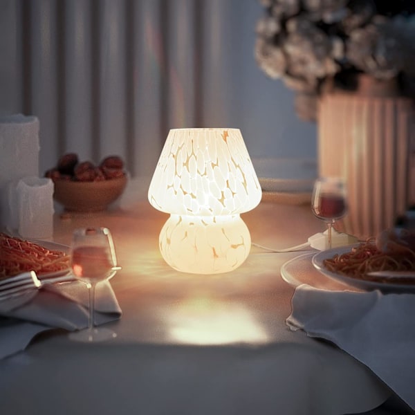 Svampe Lampe, Natbord Lampe, Lille Glas Lampe til Soveværelse Stue, Murano Æstetisk Lampe Fødselsdagsgave, Hvid White 1pak White 1pack mushroom lamp