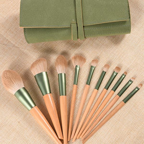 10 st Professionell Makeup Brush Set Foundation Blusher Kosmetisk grön väska onesize