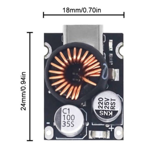 Støt PD3.0 ( ) 65W hurtigladningsmodul Qualcomm QC2.0 og QC3. Sort onesize