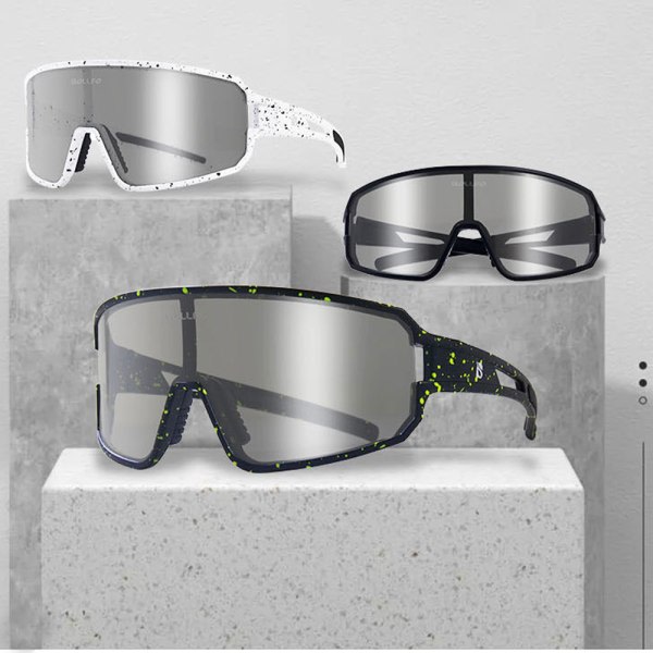 CDQ Polariserade solglasögon för män kvinnor cykelglasögon sport körning Valkoinen tausta mustilla pisteillä