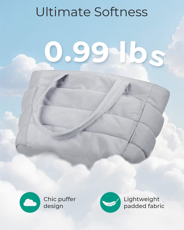 Håndtaske til kvinder, let og fluffy mulepose med rum, quiltet skuldertaske til rejser, arbejde - Lysegrå Light gray