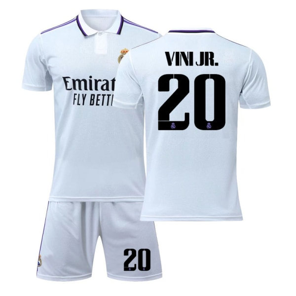 22-23 Barn Vinicius Real Madrid Hjemmefodboldtrøje 20 Storlek VINI JR 20 20（110-120CM） IN+strumpor 20（110-120CM）