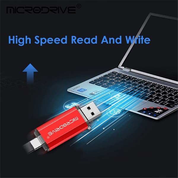 MICRODRIVE 128 GB USB-Minne 2i1 USB-A + USB-C Minnepenn Gold Guld