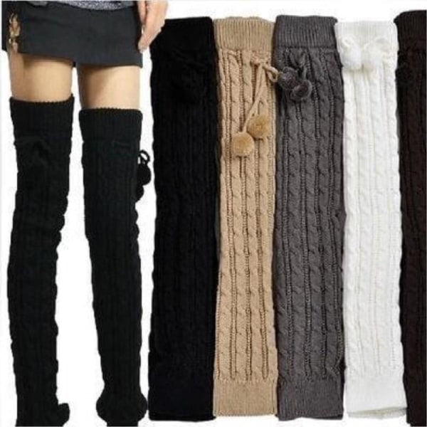 Dame Strikket Benvarmere 2 par Leggings Mørkegrå 65CM Svart 65CM