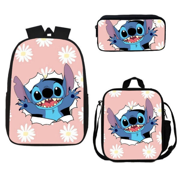 Stitch Rygsæk Skolepennal Lunchpose 3: et sæt