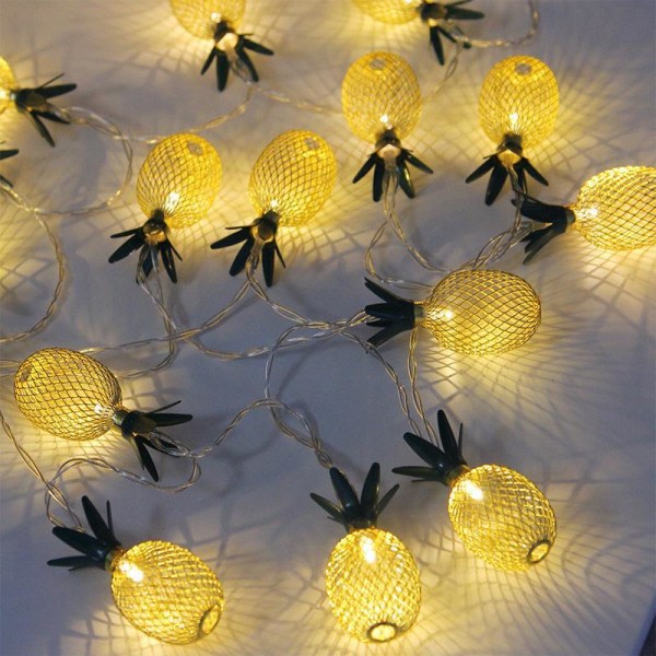 CDQ 2 forpackningar ananasljusslingor, 10 fot tråd med 20 st ananaslampor, batteridrivna fairy slingljus for tropiska festdekorationer Sovrum Bi