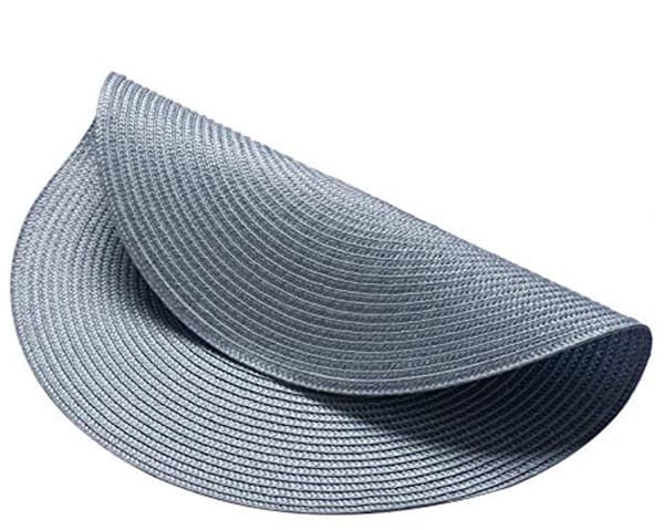 Flätad Bordstablett Set - Runda Värmebeständiga Bordsunderlägg 35 cm - Set med 6 Ljusblå