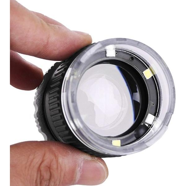 30x suurennuslasi 3 LED- ja 3 UV-valolla Pigeon Eye -linssi suurennusasteikolla, optinen lasi