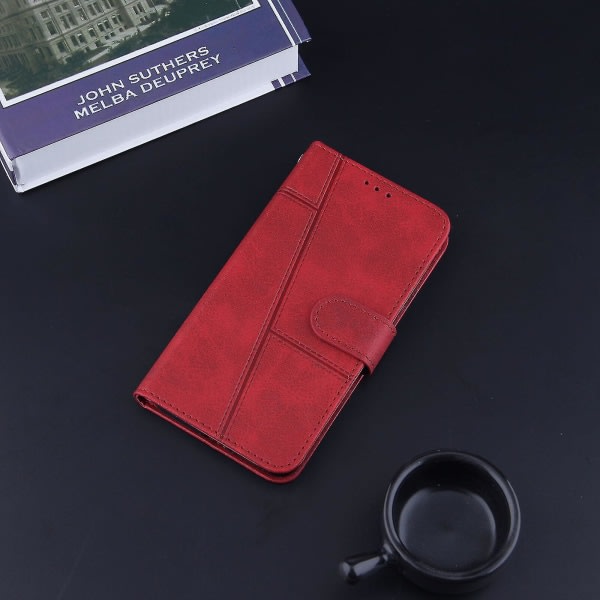Kompatibel Iphone Xs Max Case Läder Folio Cover Magnetic Premium Etui Coque - Röd null ingen