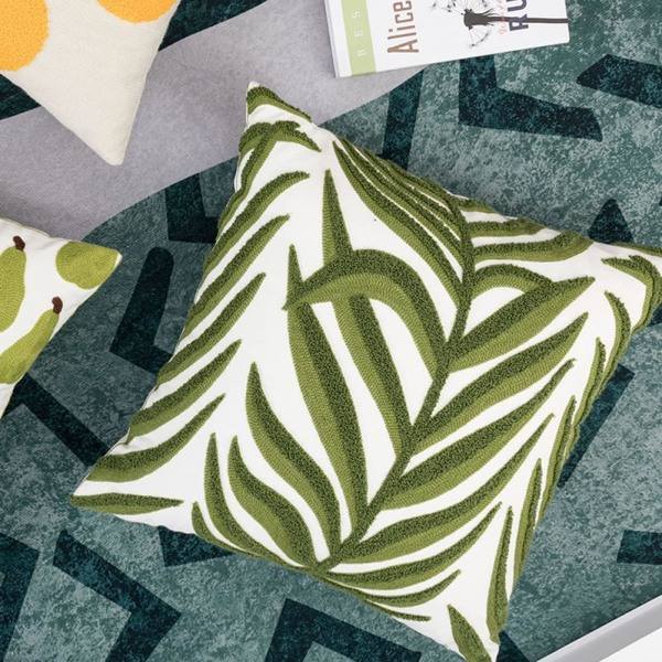 Blad Broderi Bomull Överdrag Tropiskt Lövmönster Dekorativa Kuddfodral Mjuk Accentkuddfodral (Blad A, 18\"x18\")