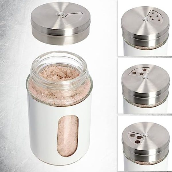 Suola- ja pippurimyllysetti, 90 ml, lasinen ja ruostumaton teräs suolamylly, pieni maustepurkki kannella, mausteteline, purkki, läpinäkyvä suola-astia - CDQ