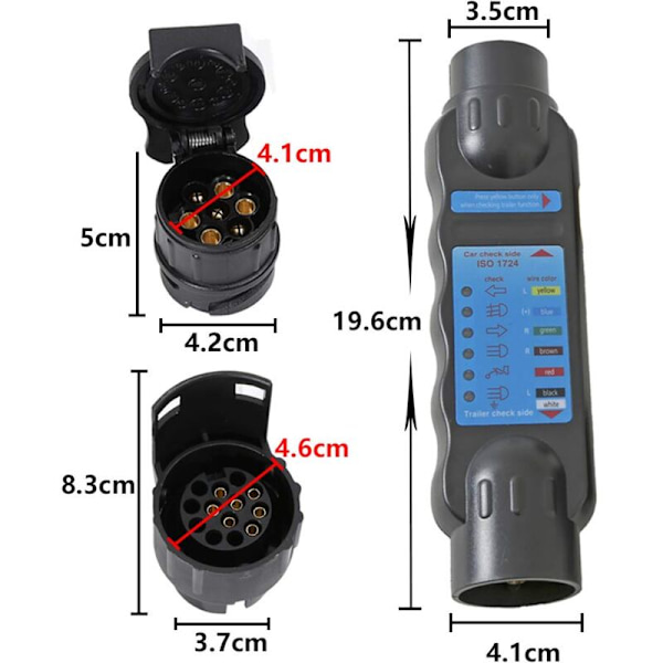 Trailer Stikkontakt Tester Lamper Kablage Kredsløb Diagnostisk Værktøj (7-polet Trailer Tester + 2 x 7 til 13 Konverter)