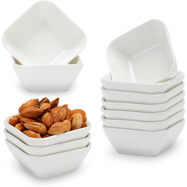 Kvadratisk 3oz Sæt med 12 stk. Hvide Keramiske Dip Mini Skåle Sauce Tallerken, Krydderibeholder til Ketchup, Sojasovs, Frugt Lille Skål Tallerken og Festmiddag 12 Pcs