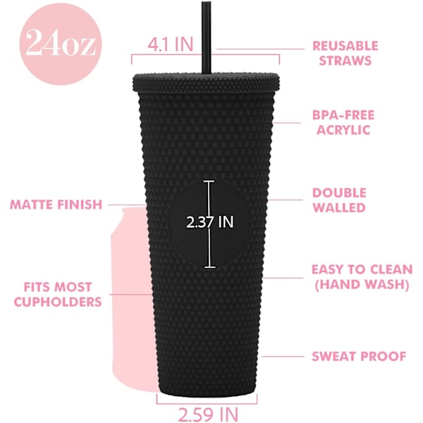 24oz DIY Studded Tumbler med lokk og sugerør - Isolerende, reisekopp, pastellfarger