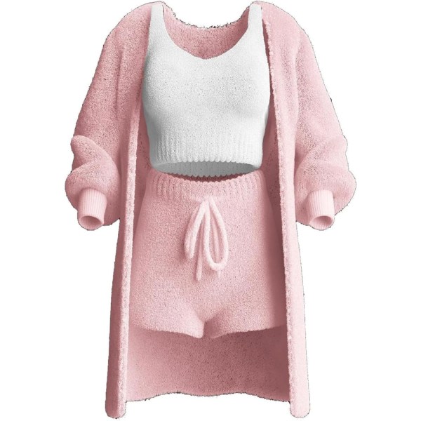 3-delt strikket sæt, hyggeligt strikket sæt 3 dele, kvinders sexede varme fuzzy fleece 3-delt outfits Pyjamas 3XL Rosa