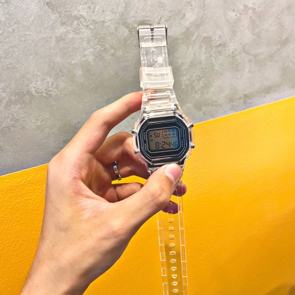 Transparent liten fyrkantig lysande elektronisk watch svart