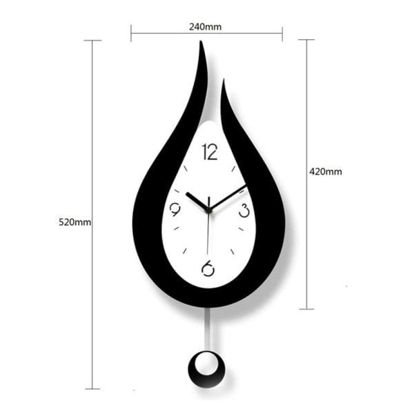 Vattendroppe Swing Vægur Moderne Design Stue Vægur Sort/Hvid Svartvitt