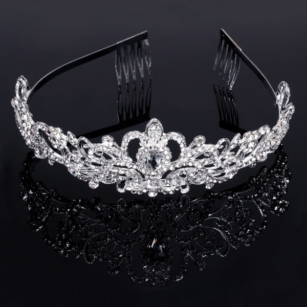 CDQ Didder Gold Crystal Tiara Crown Pannband Princess Elegant Crown 01 Silver