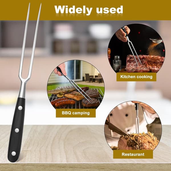 Waffle Fork/Meat Fork - 30 cm - Stainless Steel with Black Handle - For Waffle Iron, Grill, Turkey Roasting - Serving Fork