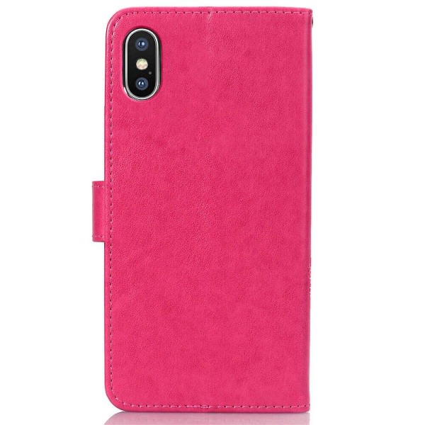 Etui til Iphone Xs Max Cover Plånbok Clover Præglat beskyttende læder Telefonetui Magnetisk - Rose Red C3 A