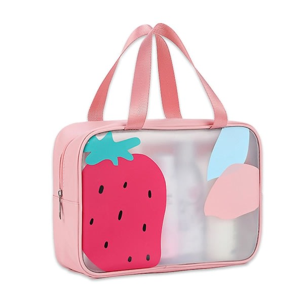 Pu Frostad vattentät förvaringsväska Resebärbar Kosmetisk väska med stor kapacitet rosa