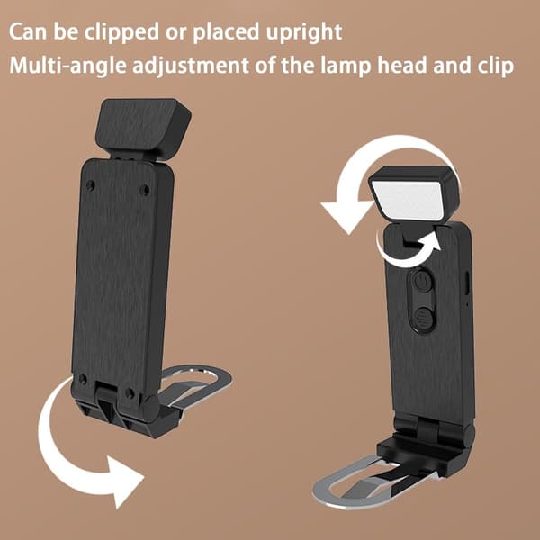 Clip-on læselampe genopladelig 500mAh Mini USB C boglampe med 6 lysstyrkeniveauer 3 farver 45 min timer til studerende seng studie rejse sort