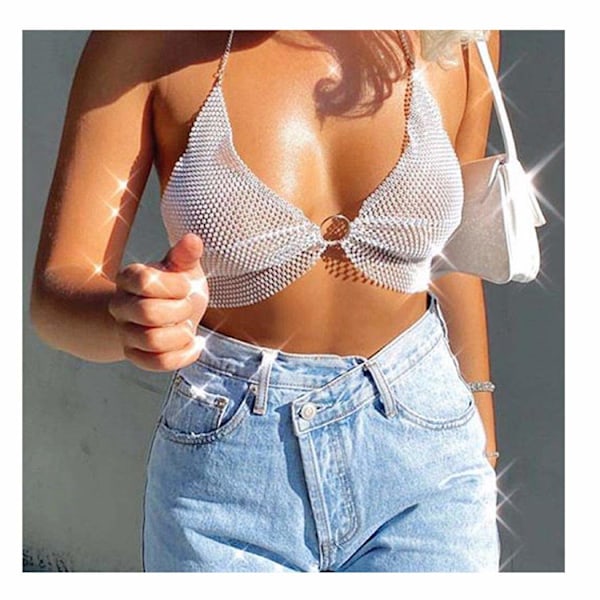 2025 Uusin Malli Seksikäs Strassi Vartalokoru Valkoinen Rintaketju Ranta Bikini Ketju BH Crop Top Juhlat