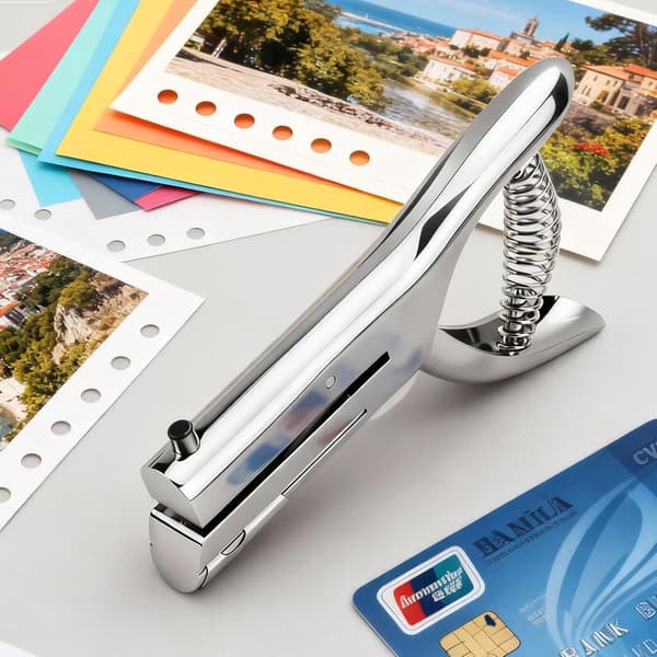 Kraftig enkelthuls papirperforator, 6 mm zinklegering perforator til op til 20 ark, kromfinish til kontor, skole og hobby, sølv