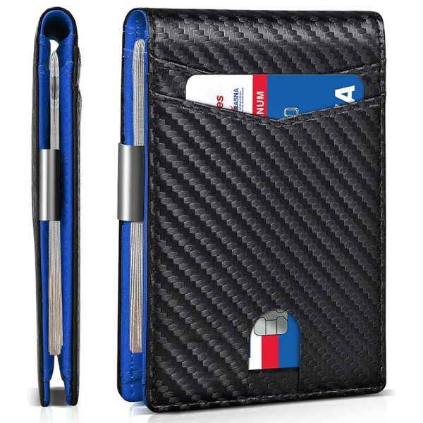 Mäns ultratunn plånbok med stor kapacitet, blockerande kolfiber blue