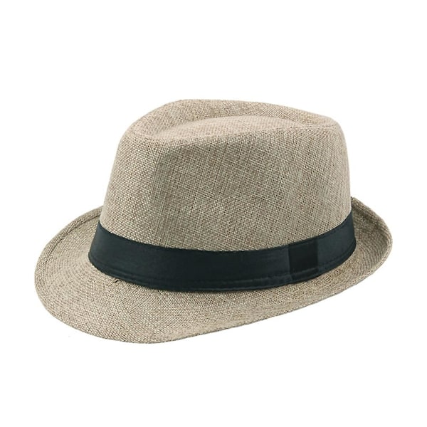 Herre Ensfarvet Bredskygget Fedora Filthat Panama Hat Bådmand Sommer Strand Sol Light Khaki