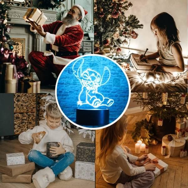 Cartoon Kawaii Stitch Lilo och Stitch Anime Figur 3D Optisk Illusion LED Sovrumsdekor Sängbordslampa med fjärrkontroll 7 färger