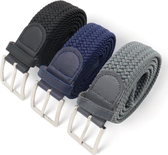 Vävda stretchbälten 3-pack för män kvinnor, hålfria elastiska flätade bälten, nickelfritt spänne, svart marin konjak, 3,5 cm bredd