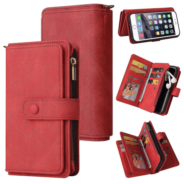 Kompatibel med Iphone 8/7/se 2020 etui Plånbok Flip-kortholdere Pu Läder Magnetisk beskyttelse Flip Cover - Rød null ingen