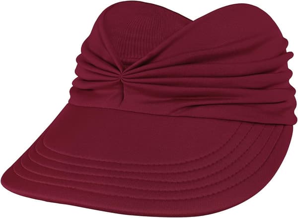 Solhattar för damer UV-skydd Solskydd Bred Skärm Sommarhattar med Hästsvansöppning Wine Red