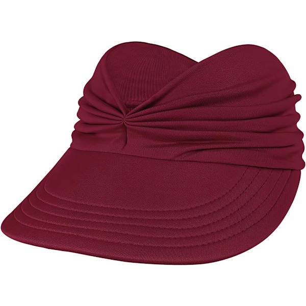 Solhatte til kvinder UV-beskyttelse Solskærm Bred Skygge Sommerhatte med hestehale Wine Red
