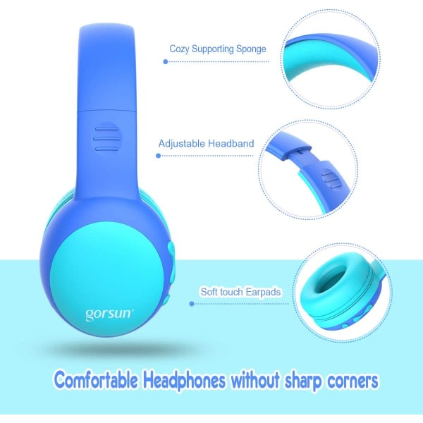 Bluetooth-hørlurar til barn med 85 dB begrænset volym, trådløsa Bluetooth-hørlurar til barn - blå SQBB