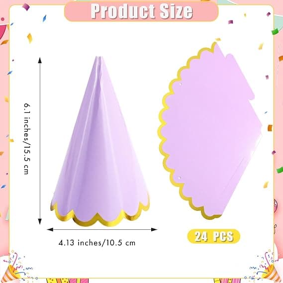 24 festhatte - pastelfarver - 16 cm - fødselsdag