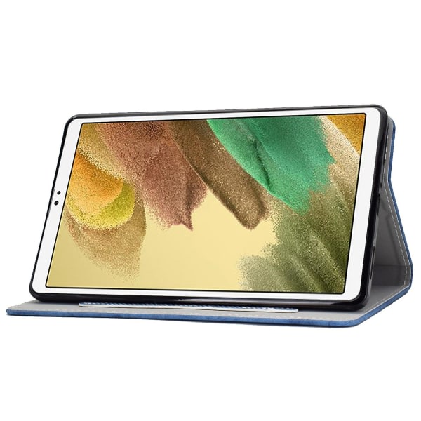 For Samsung Galaxy Tab A7 Lite 8,7-tums (t220 / T225) Case med tygstruktur Farvet sömnad Pu-læderfodral Cover Blue