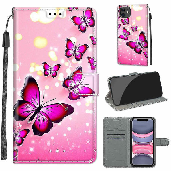 Yhteensopiva Iphone 11 Pink Butterfly case tyhjäksi