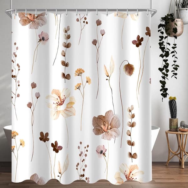 Duschdraperi, Antibakteriellt, Mögelresistent, Tvättbart, 12 Ringar, För Badrum Och Badkar, Brun Blommig, 180 x 200 cm
