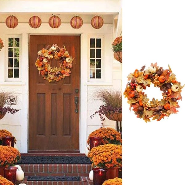 50 cm Faux Autumn Wreath - Maple Leaf Dørkrans med græskarbærklokker (dekoration)