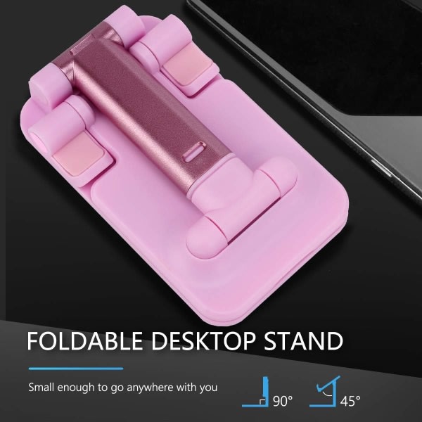 Mobiltelefonställ, vinkeljusterbart mobiltelefonställ for skrivebord, helt hopfällbar telefonholder Stamd, vagga, docka, pekplate, rosa CDQ
