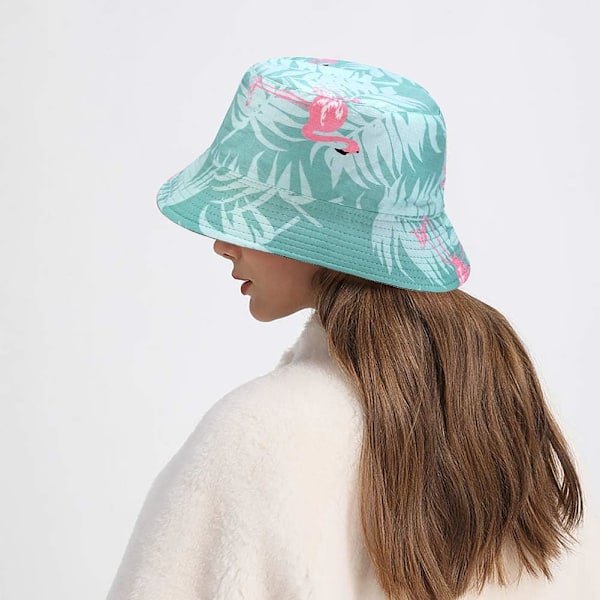 Söt bucket hat strandfiskarhattar för kvinnor, vändbar dubbelsidig användning Flamingo