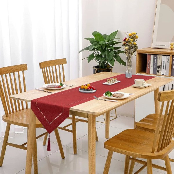 Röd linneduk 32 x 275 cm, högkvalitativ bordslöpare, vanlig bordslöpare, modern, lättskött för matbord