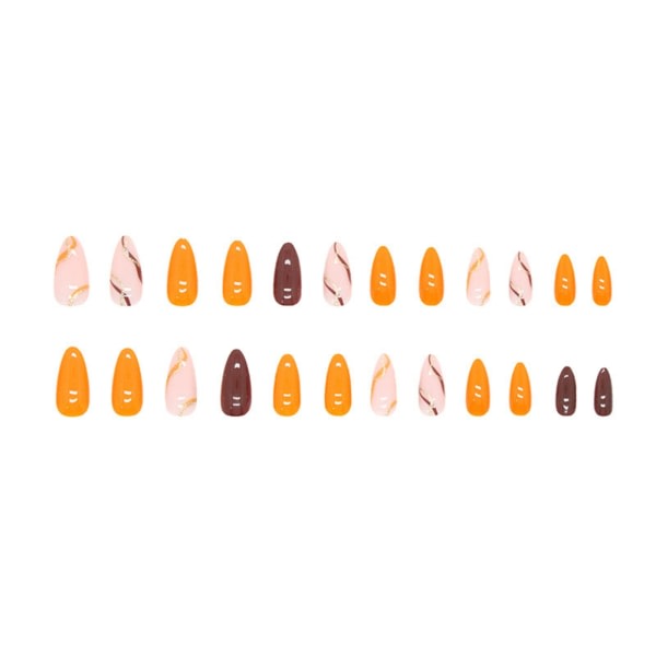 CDQ 24 st Glitter lösnaglar kort, oransje franska naglar mønster