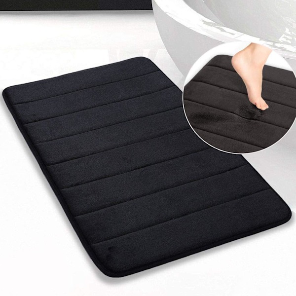 Badrumsmatta i memory foam, halkfri, absorberande, supermysig, sammetslen, supervattenabsorberande, tjock, svart Svart Black Black 20 X 32 inches
